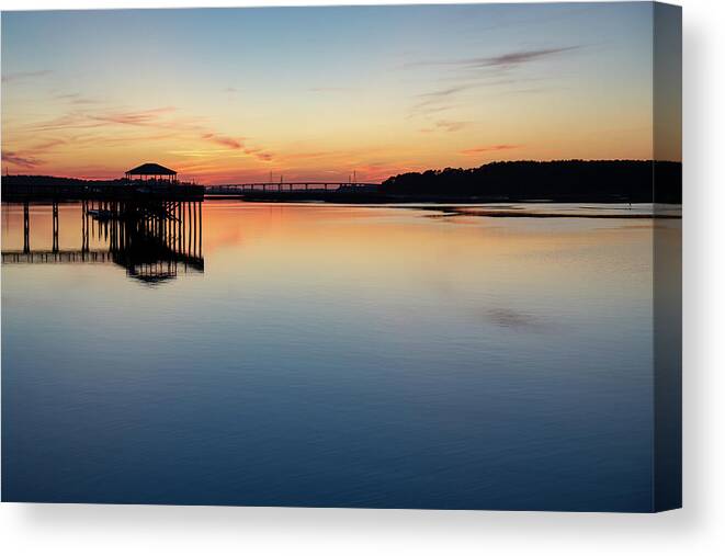 Sunset Canvas Print featuring the photograph Sunset Behind The Bridge by Dennis Schmidt