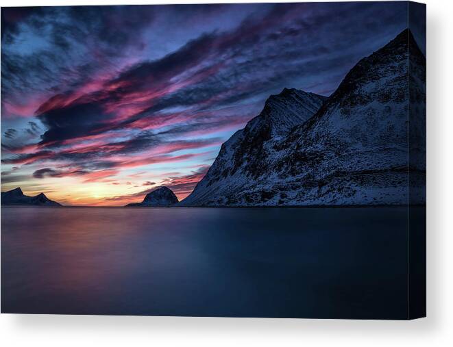 Norway Canvas Print featuring the photograph Sunset Facing The Ocean In Norway by Cavan Images