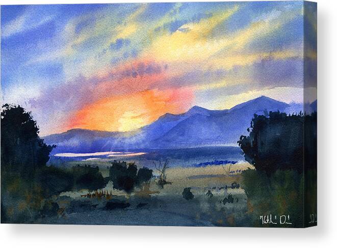 Spain Canvas Print featuring the painting Sunset In The Spanish Mountains by Dora Hathazi Mendes