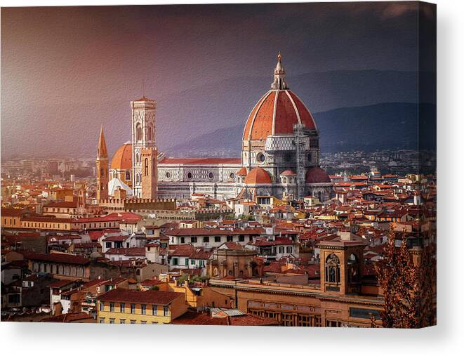 Florence Canvas Print featuring the photograph Sunset Over Florence Duomo Italy by Carol Japp