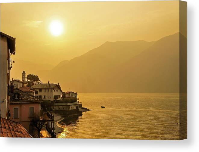 Alps Canvas Print featuring the photograph Sunset over Lake Como, Italy by Dawn Richards