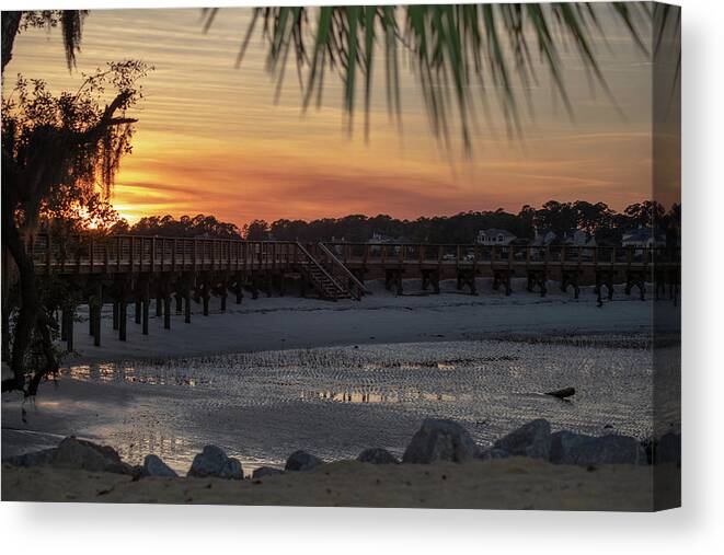 Sunset Canvas Print featuring the photograph Sunset Over The Boardwalk at Hilton Head Plantation by Dennis Schmidt
