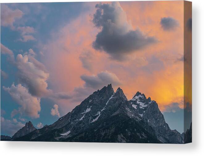 Jeff Foott Canvas Print featuring the photograph Sunset Over The Tetons by Jeff Foott