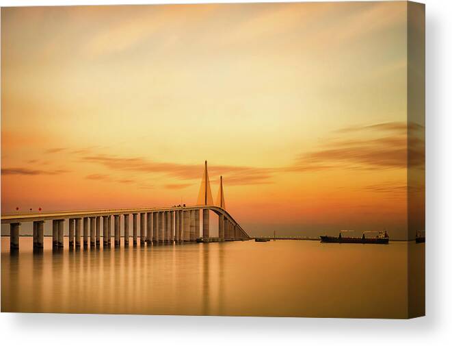 Tranquility Canvas Print featuring the photograph Sunshine Skyway Bridge by G Vargas