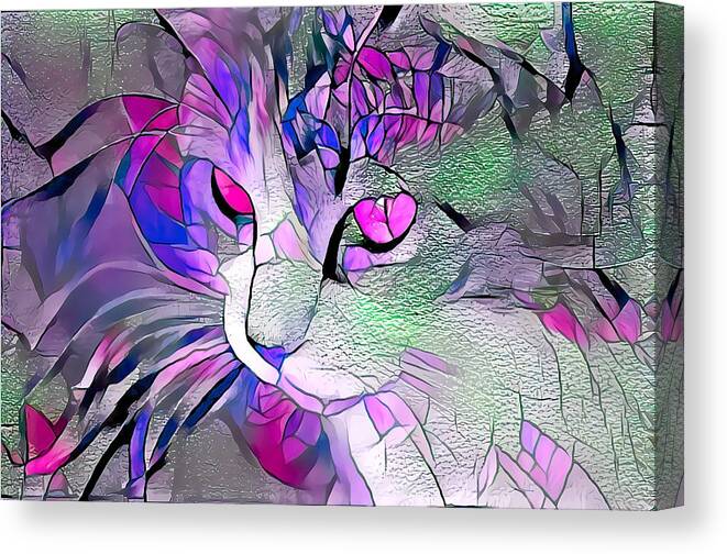 Glass Canvas Print featuring the digital art Super Stained Glass Kitten Pink Eyes by Don Northup