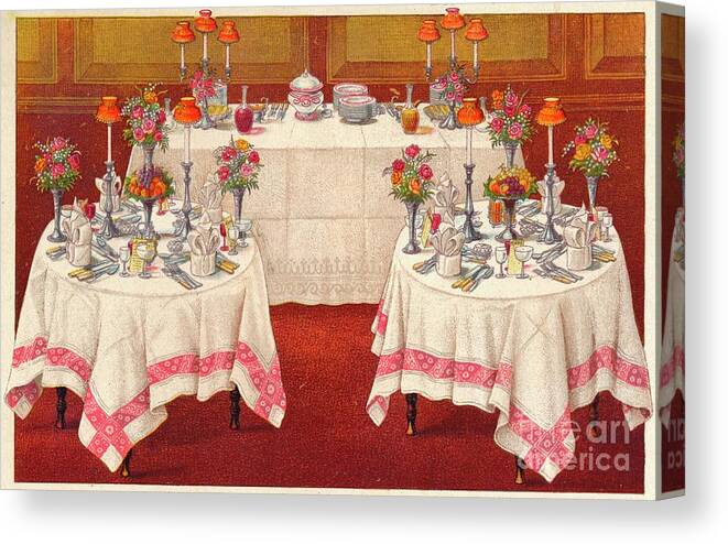 Engraving Canvas Print featuring the drawing Supper Tables With Buffet by Print Collector