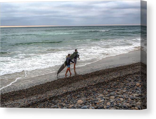 Surfer Canvas Print featuring the photograph Surfers in Carlsbad by Alison Frank