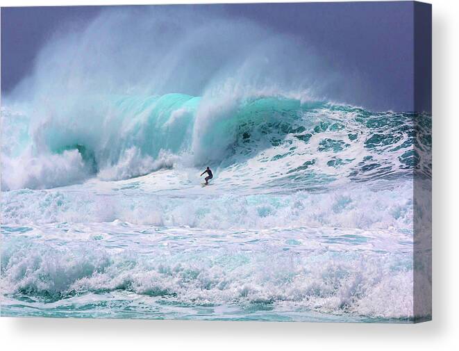 Water's Edge Canvas Print featuring the photograph Surfing The Pipeline Hawaii - They Were by Julie Thurston