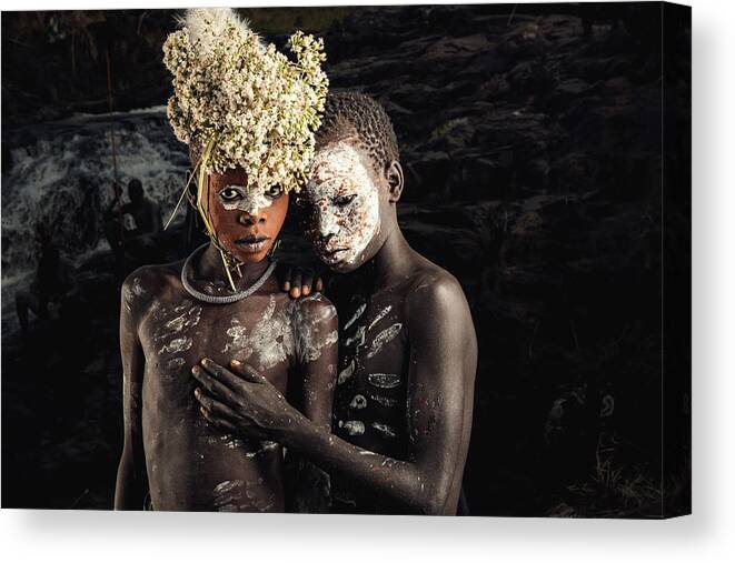 Kara Canvas Print featuring the photograph Suri Tribe With Traditional by Chanwit Whanset