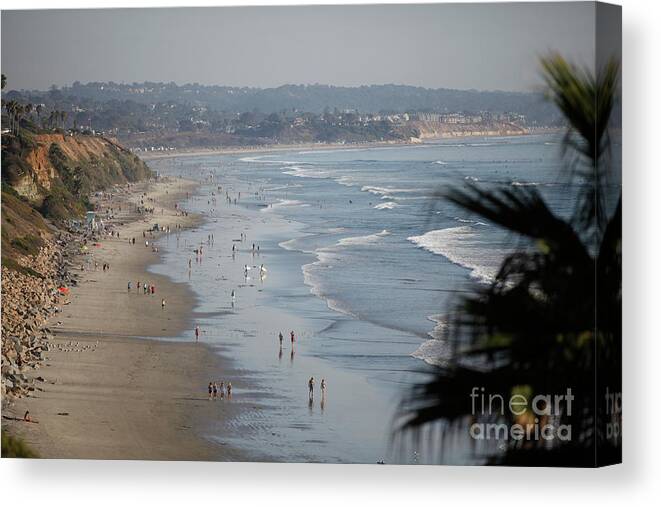 Surfer Art Canvas Print featuring the photograph Swami's Beach on Summer Day by Catherine Walters