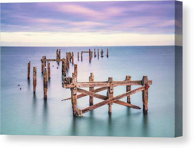 Swanage Canvas Print featuring the photograph Swanage Old Pier colour variation by Framing Places