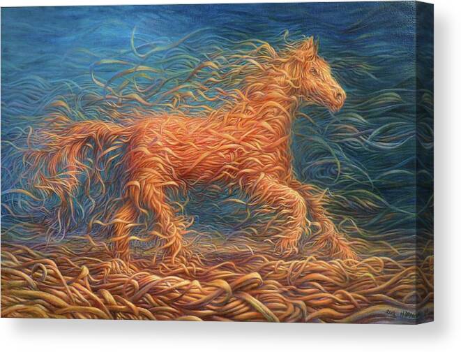 Horse Canvas Print featuring the painting Swirly Horse 1 by Hans Droog