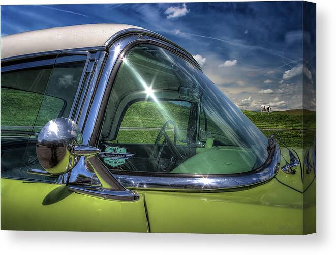 Ford Canvas Print featuring the photograph T-Bird with Cow by Arttography LLC