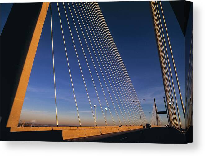 Built Structure Canvas Print featuring the photograph Talmadge Bridge At Sunrise, Savannah by Juan Silva