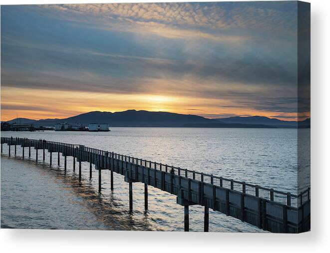 Agua Canvas Print featuring the photograph Taylor Dock Boardwalk At Sunset by Alan Majchrowicz