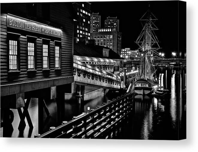 Boston Canvas Print featuring the photograph Tea Party Museum Black and White 2019 by Frozen in Time Fine Art Photography