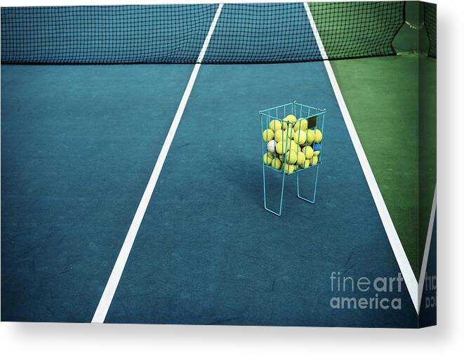 Play Canvas Print featuring the photograph Tennis Court With Tennis Balls by Optimarc