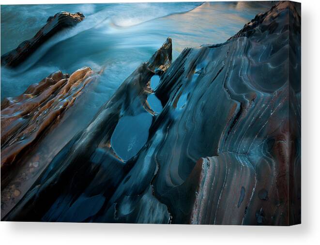 Unesco Canvas Print featuring the photograph Textured Rock At The Edge Of A Stream by Mint Images/ Art Wolfe