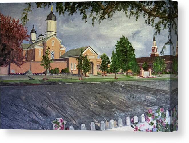 Lds Canvas Print featuring the painting Thank Thee for the Church and the Temple Vernal Utah Temple by Nila Jane Autry
