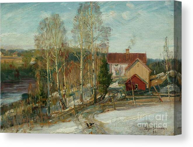 Landscape Canvas Print featuring the painting Thaw in Askim by O Vaering