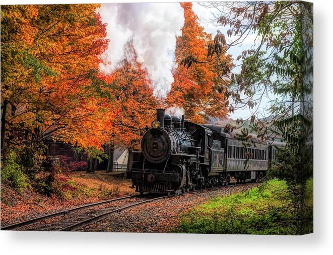 Essex Steam Train Canvas Print featuring the photograph The #40 chugging through the fall colors by Jeff Folger