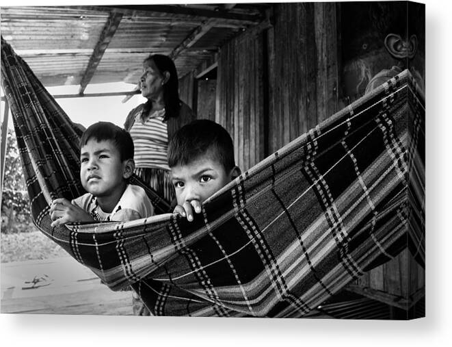 Black And White Canvas Print featuring the photograph The Amazonas, Brazil by Orna Naor