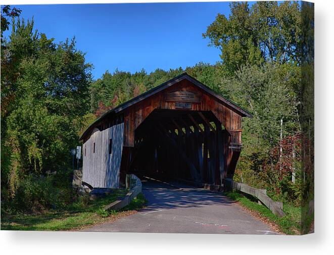 Autumn Foliage New England Canvas Print featuring the photograph The Cambridge Junction Covered bridge by Jeff Folger