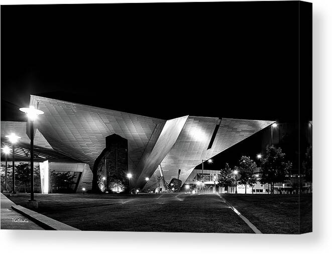 Denver Canvas Print featuring the photograph The DAM at Night by Tim Kathka