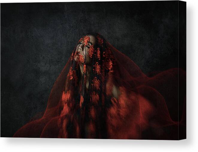 Red Canvas Print featuring the photograph The Girl Behind The Red Riding Hood by Djayent Abdillah