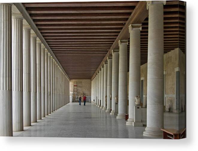 Stoa Of Attalos Canvas Print featuring the photograph The Inside Of The Restored Stoa Of by Izzet Keribar