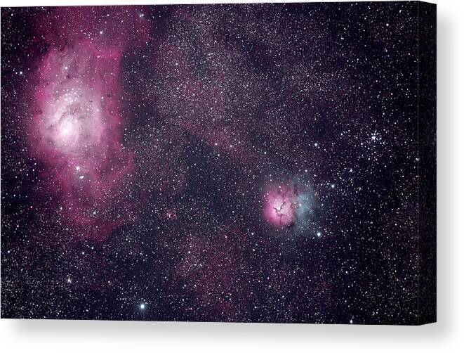 Constellation Canvas Print featuring the photograph The Lagoon And Trifid Nebula by Pat Gaines