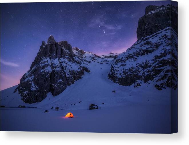 Night Canvas Print featuring the photograph The Loneliness Of The Mountains by Carlos Gonzalez