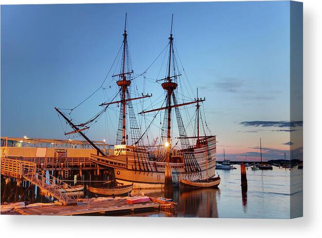 Water's Edge Canvas Print featuring the photograph The Mayflower II by Denistangneyjr