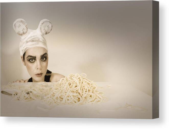 Humour Canvas Print featuring the photograph The Mouse Who Loves Spaghetti by Christine Von Diepenbroek