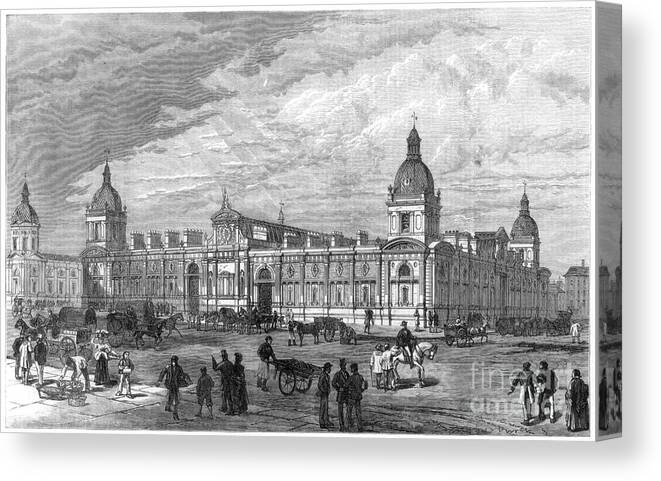 Engraving Canvas Print featuring the drawing The New Metropolitan Poultry Market by Print Collector