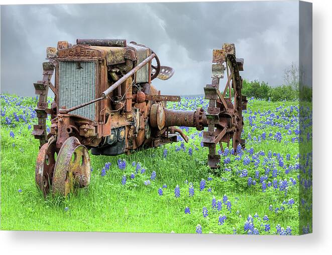 Bluebonnets Canvas Print featuring the photograph The Old Tractor and Bluebonnets by JC Findley