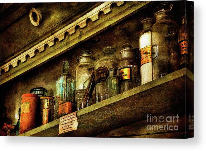 Glass Bottles Canvas Print featuring the photograph The Olde Apothecary Shop by Lois Bryan