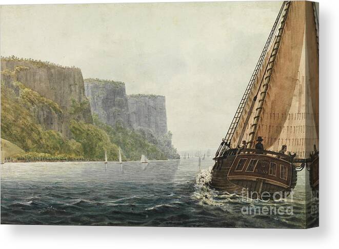 Gouache Canvas Print featuring the drawing The Packet Mohawk Of Albany Passing by Heritage Images