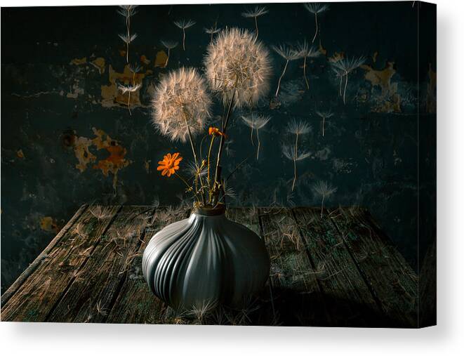 Dandelion Canvas Print featuring the photograph The Paratroopers by Farid Kazamil