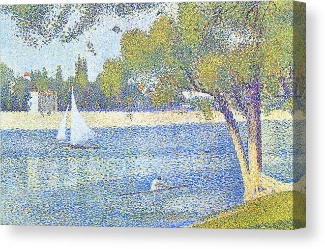 Pointillism Canvas Print featuring the painting The Seine by the Island of Jatte in Spring by George Seurat