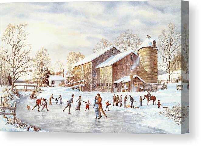 People Skating On Pond By Farm
Ice Skating Canvas Print featuring the painting The Skating Party by Jack Wemp