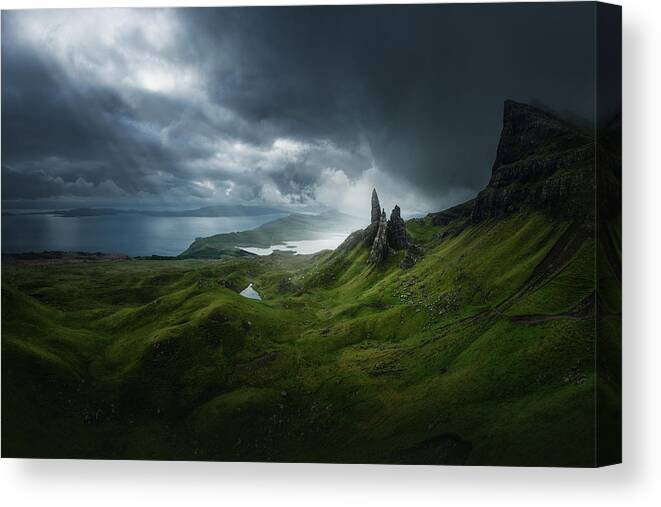 Landscape Canvas Print featuring the photograph The Storr by Juan Pablo De Miguel