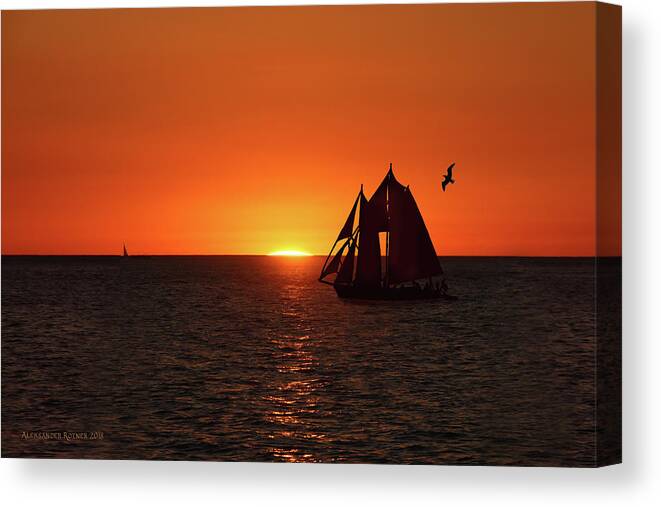 Sunset Canvas Print featuring the photograph The Sunset with a Yacht by Aleksander Rotner
