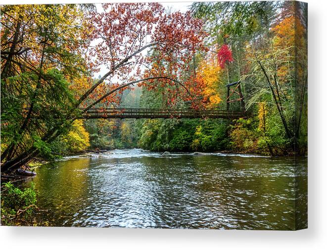 Bridge Canvas Print featuring the photograph The Toccoa River Hanging Bridge by Debra and Dave Vanderlaan