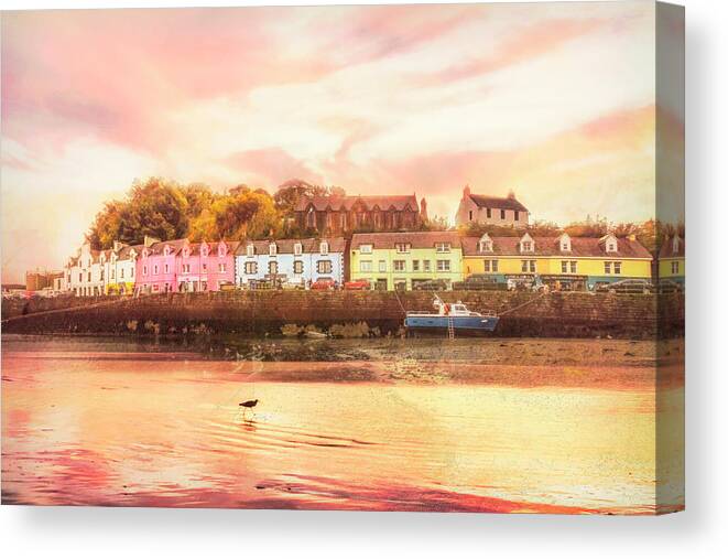 Barns Canvas Print featuring the photograph The Village of Portree Scotland Picture Postcard by Debra and Dave Vanderlaan