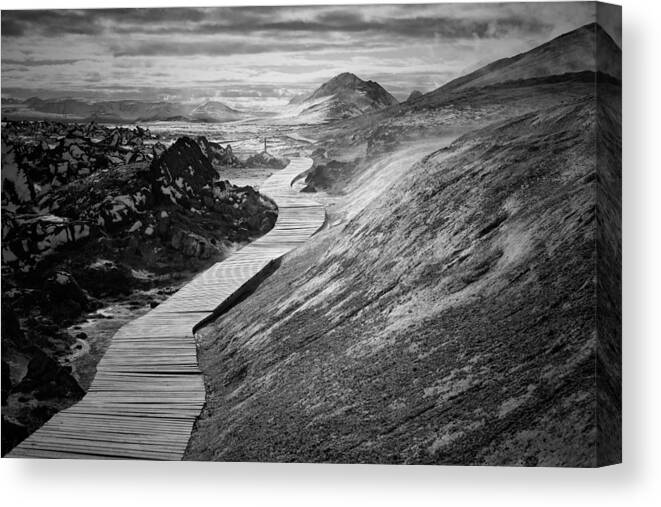 Iceland Canvas Print featuring the photograph The Way To.. by Mirjam Delrue