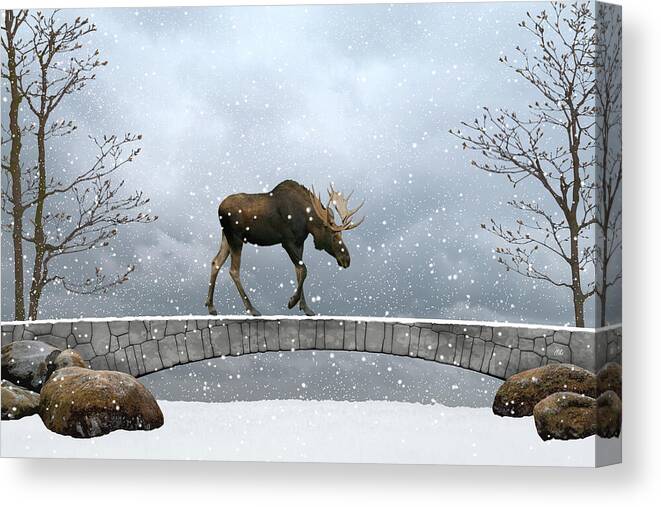Moose Walking Canvas Print featuring the digital art The winter guest by Moira Risen