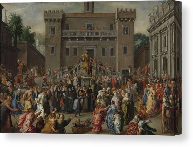 Copper (metal) Canvas Print featuring the painting The Women of Rome Gathering at the Capitol. The Rising of the Women of Rome on the Capitol on Acc... by Pieter Isaacsz