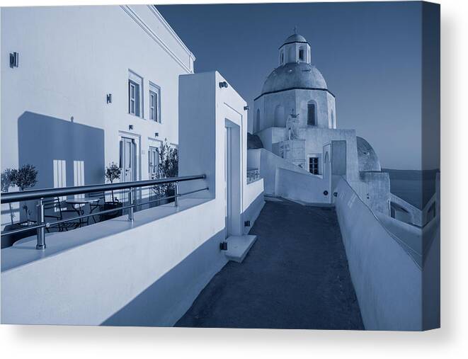 Landscape Canvas Print featuring the photograph Thira, Santorini. Toned Image by Rudi1976