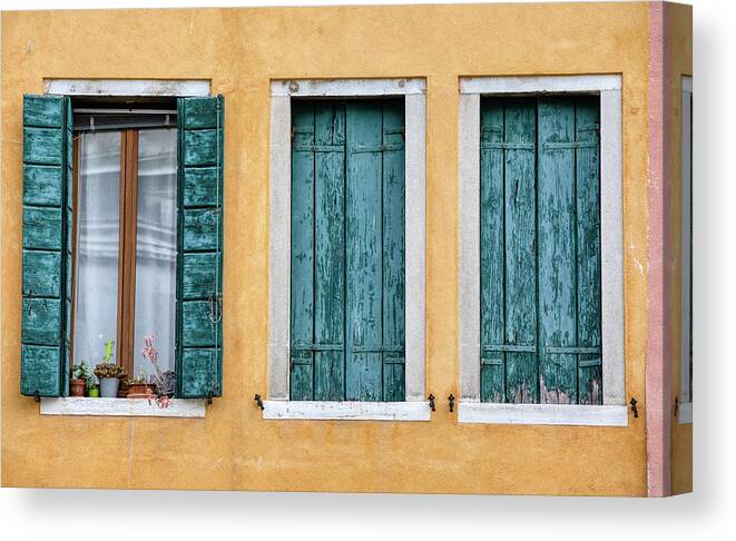 Venice Canvas Print featuring the photograph Three Green Windows of Venice by David Letts